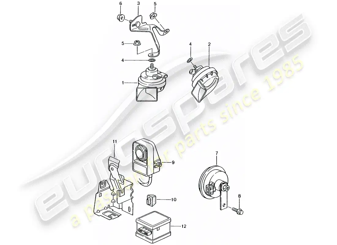 porsche 1998 (986 boxster) bocina de fanfarria - bocina - sistema de alarma diagrama de piezas