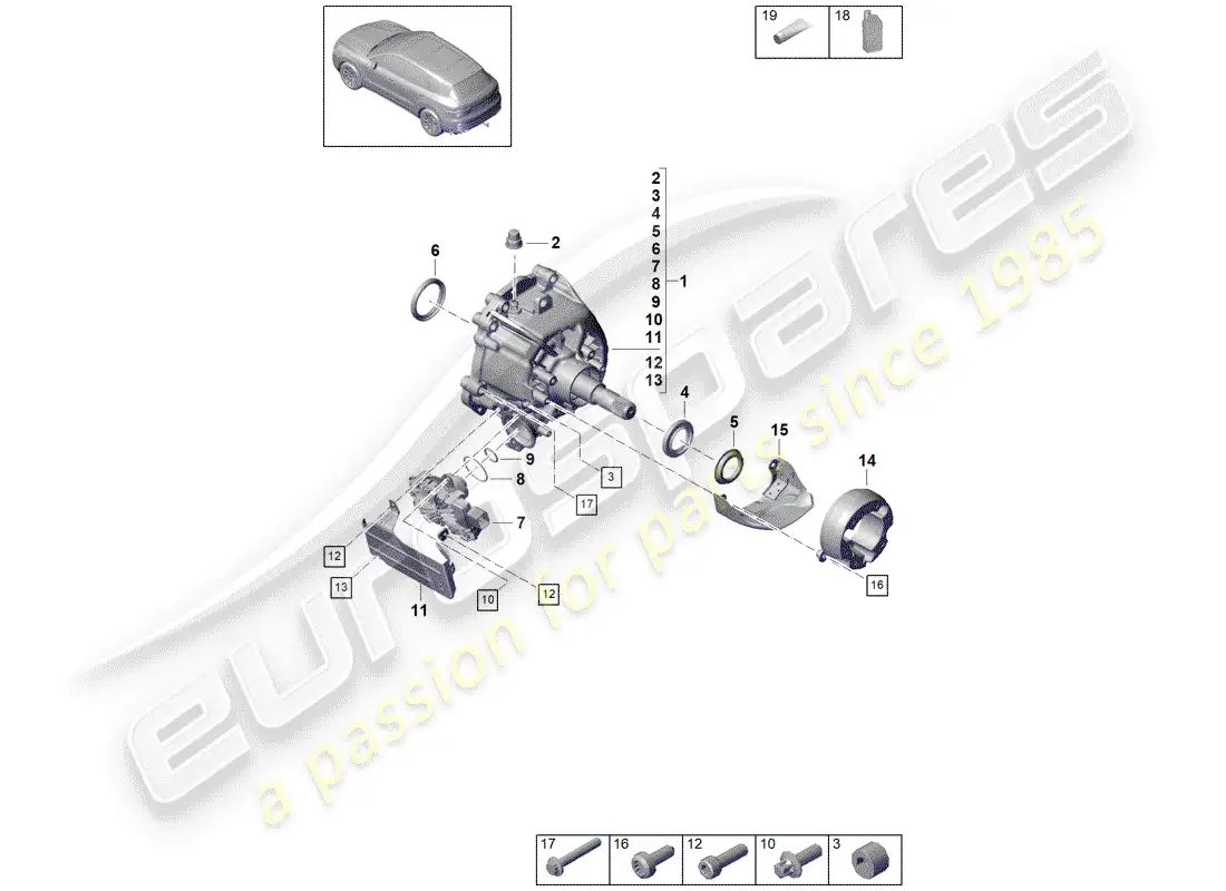 porsche 2020 (cayenne e3 9ya/9yb) caja de transferencia diagrama de piezas