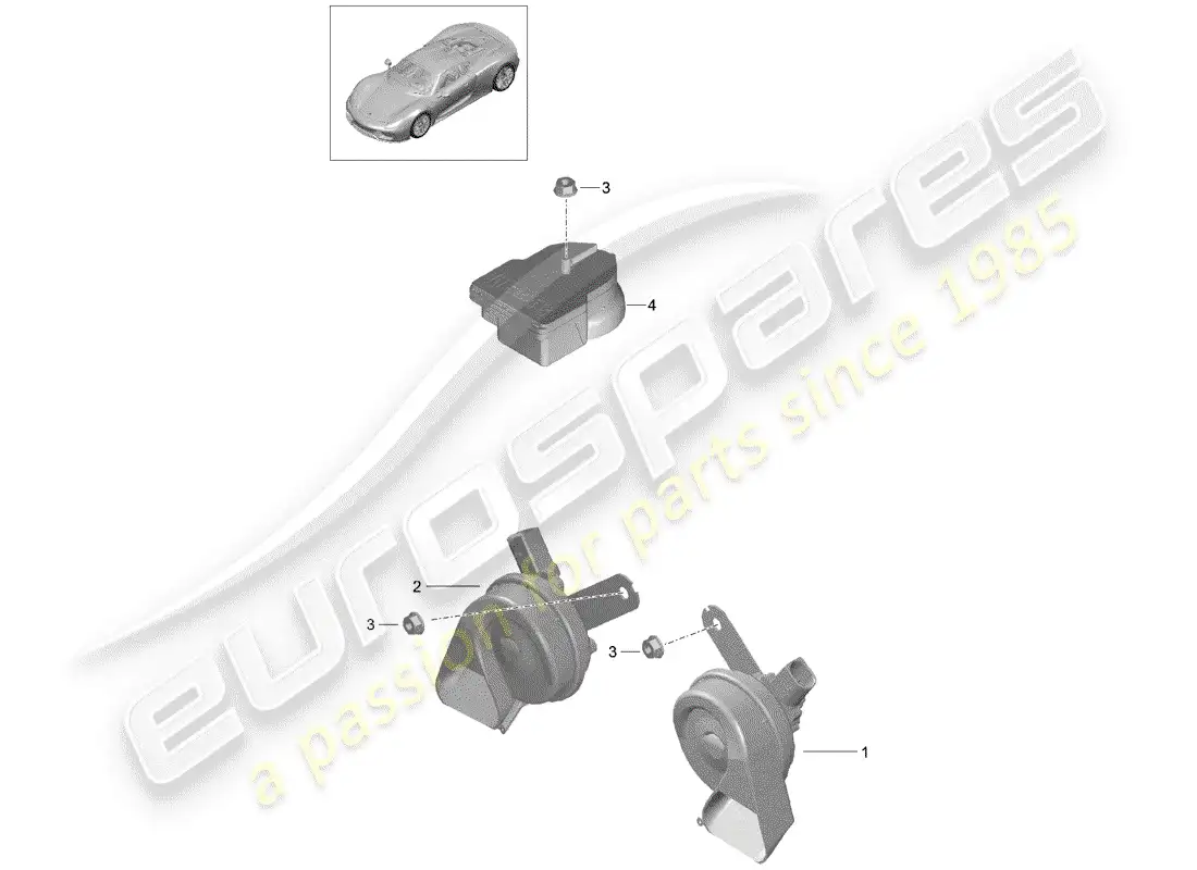 porsche 2015 (918 spyder) cuerno de fanfarria diagrama de piezas