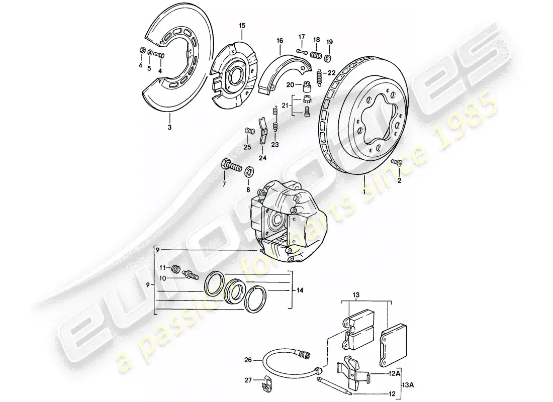 porsche 1986 (911) frenos de disco - eje trasero diagrama de piezas