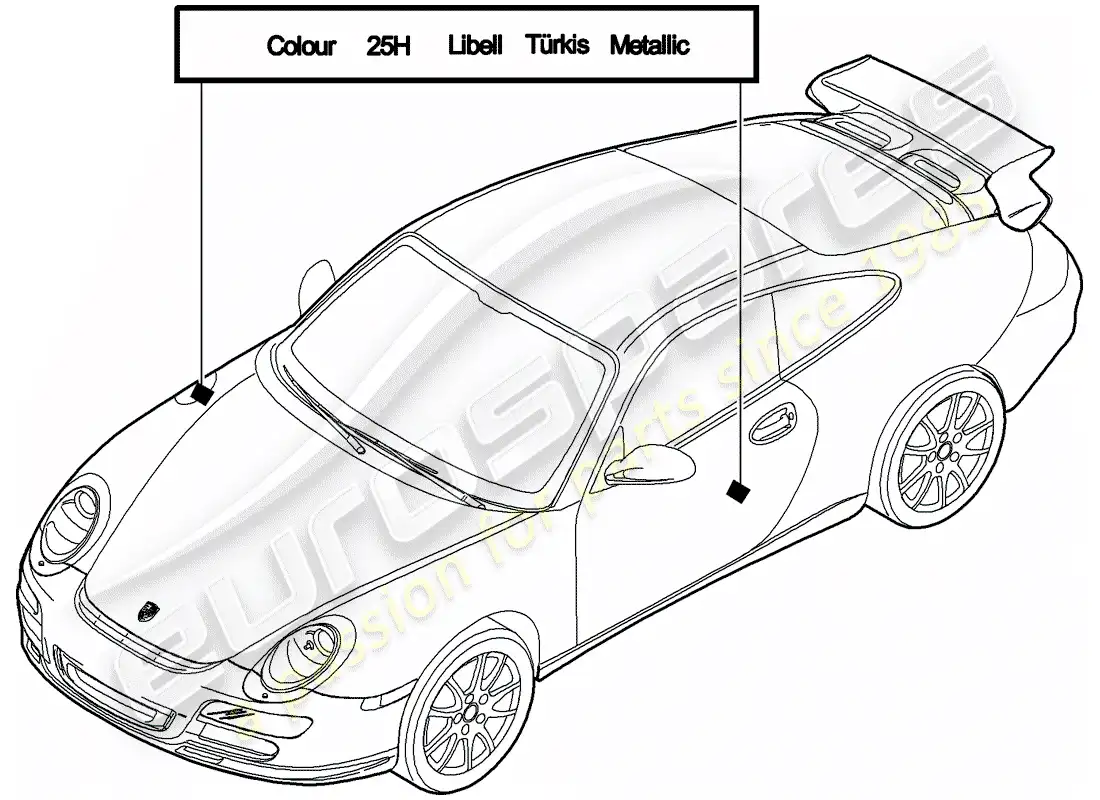 porsche 2007 (997-1 gt3) barra de retoque de pintura diagrama de piezas