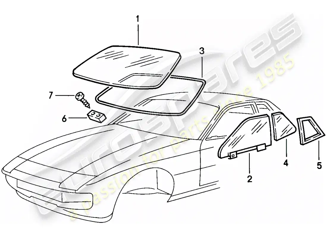 porsche 1979 (924) acristalamiento de ventanas diagrama de piezas