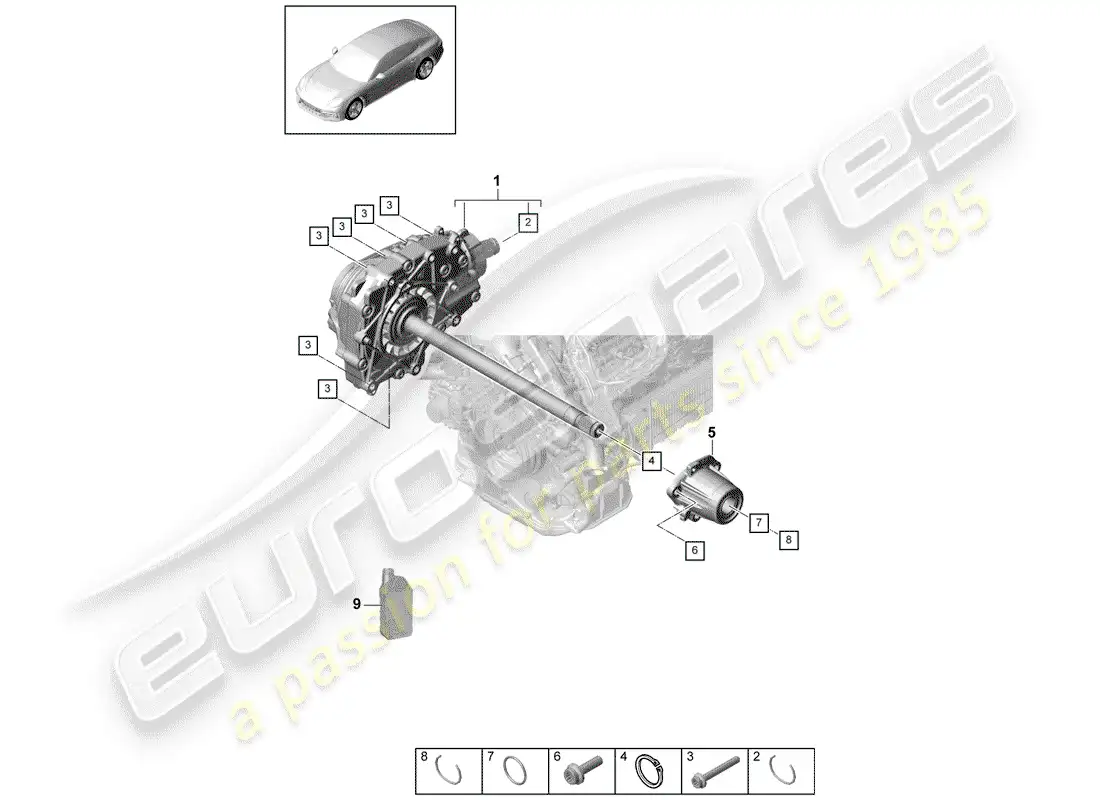 porsche 2017 (panamera 971-1) diferencial del eje delantero diagrama de piezas