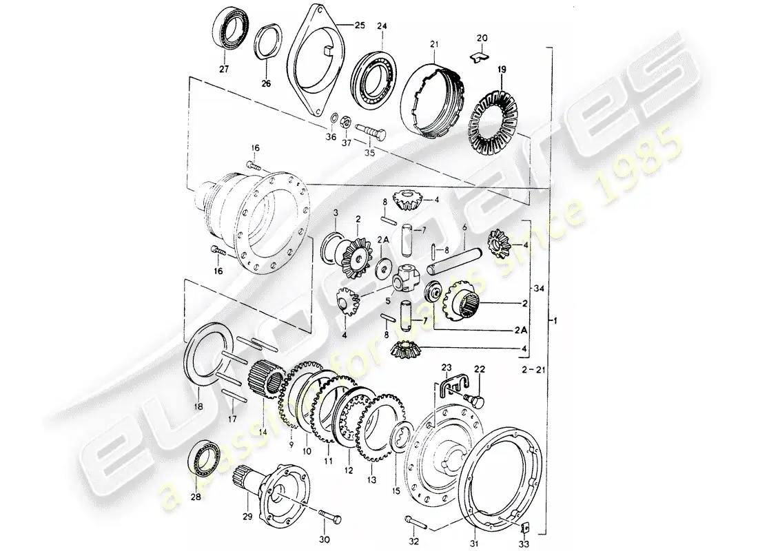 porsche 1989 (964) diferencial diagrama de piezas