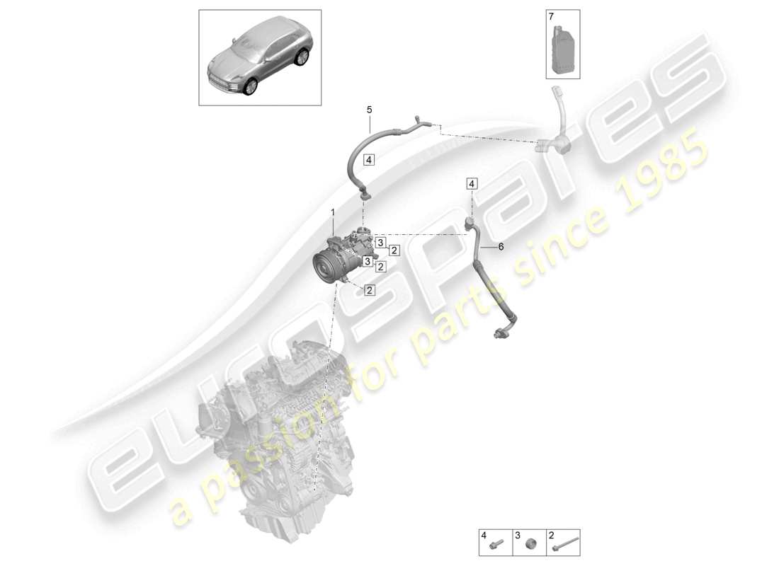 porsche 2021 (macan) diagrama de piezas del refrigerante del compresor de aire acondicionado r134a