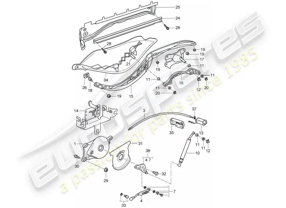 porsche 2009 (987 boxster) mecanismo de conducción diagrama de piezas