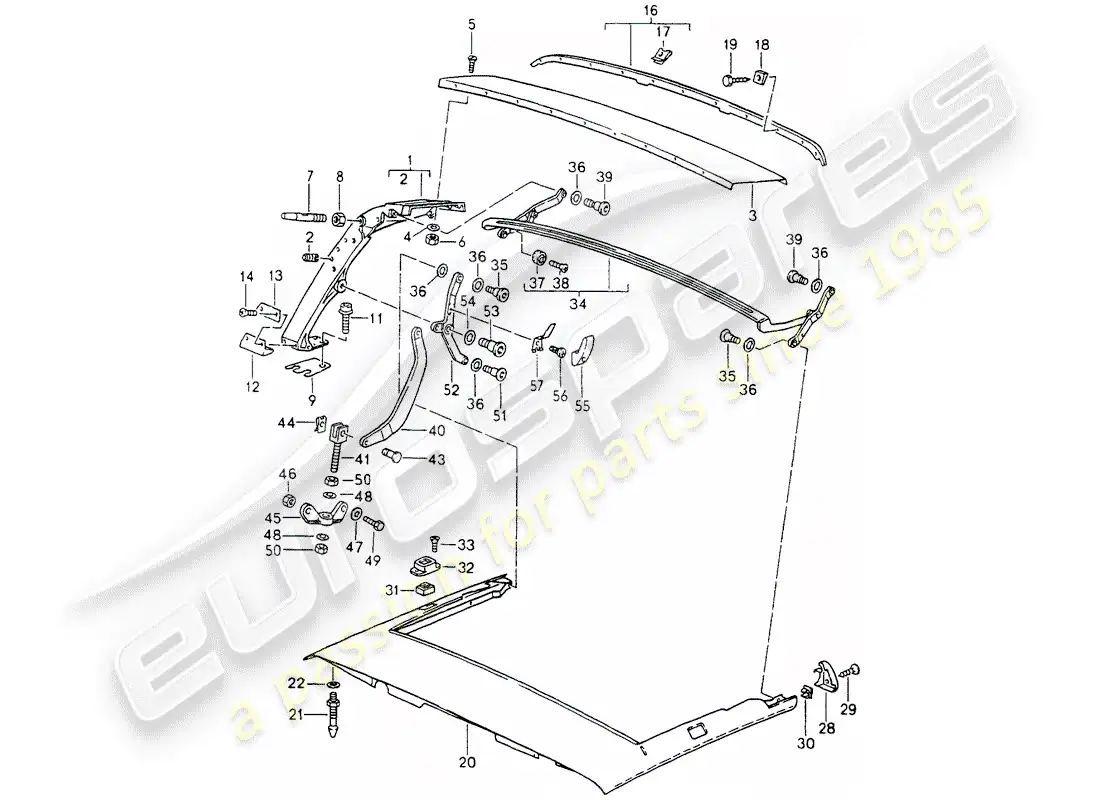 porsche 1994 (964) arco principal - marco de techo - piezas individuales diagrama de piezas