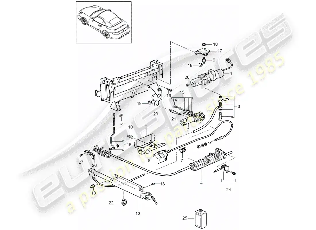porsche 2009 997-2 turbo / gt2 top convertible diagrama de piezas