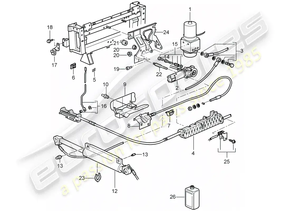 porsche 1998 (996) techo/top convertible - bomba hidráulica con motor eléctrico diagrama de piezas