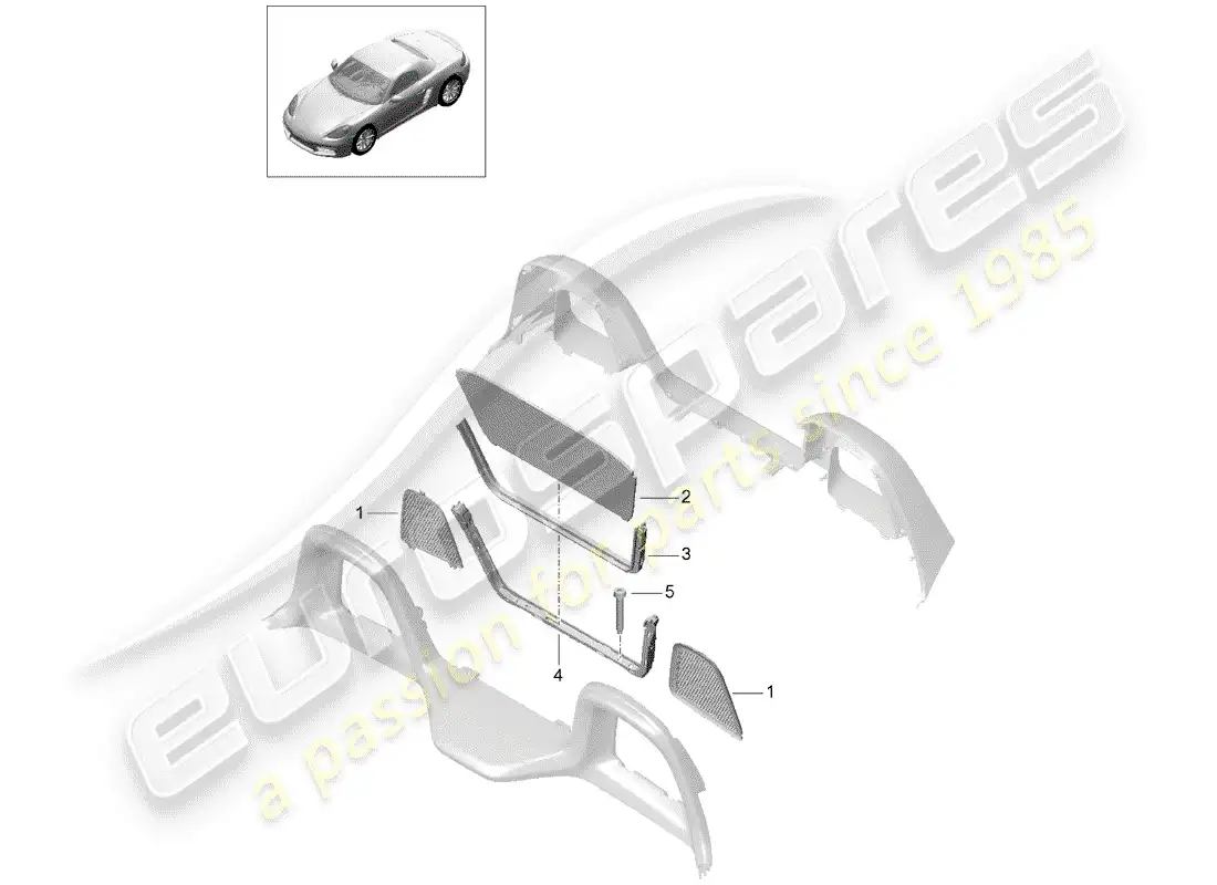 porsche 2017 (718 boxster) parabrisas diagrama de piezas