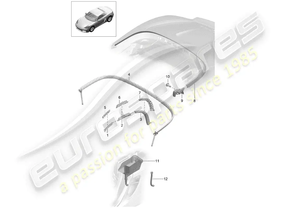 porsche 2017 (718 boxster) top convertible diagrama de piezas