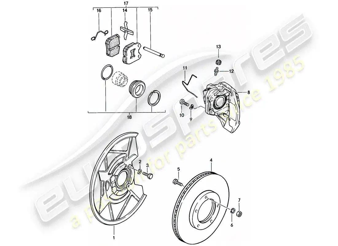 porsche 1977 (924) frenos de disco - eje delantero diagrama de piezas