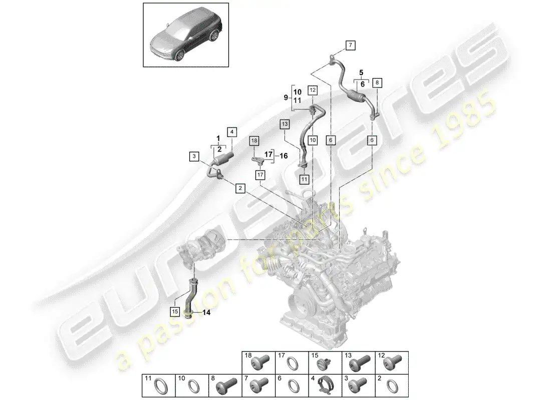 porsche 2020 (cayenne e3 9ya/9yb) water cooling diagrama de piezas