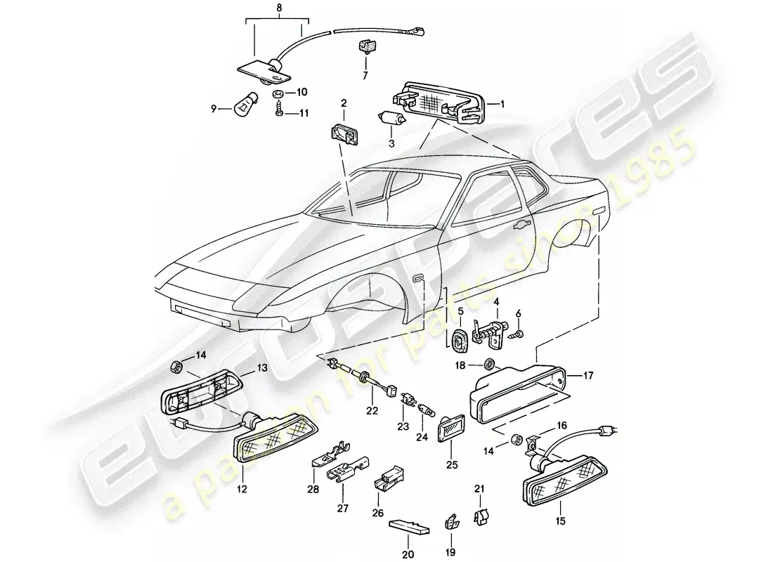 porsche 1986 (944) luz interior - repetidor de intermitentes diagrama de piezas