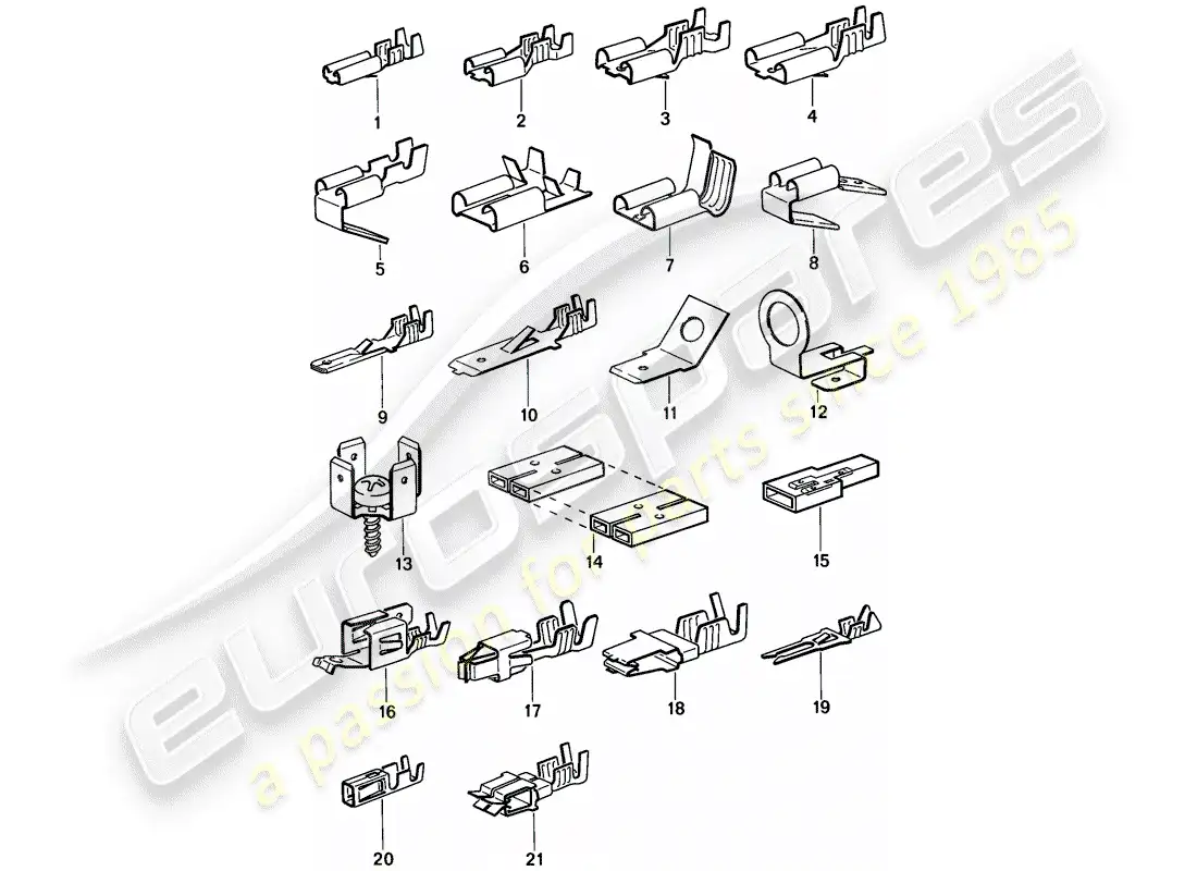 porsche 1986 (944) terminal de hoja macho - conector de empuje diagrama de piezas