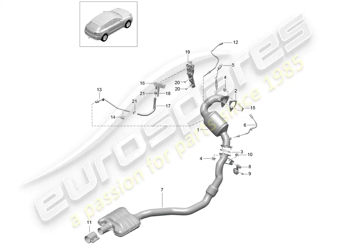 porsche 2017 (macan) sistema de escape diagrama de piezas