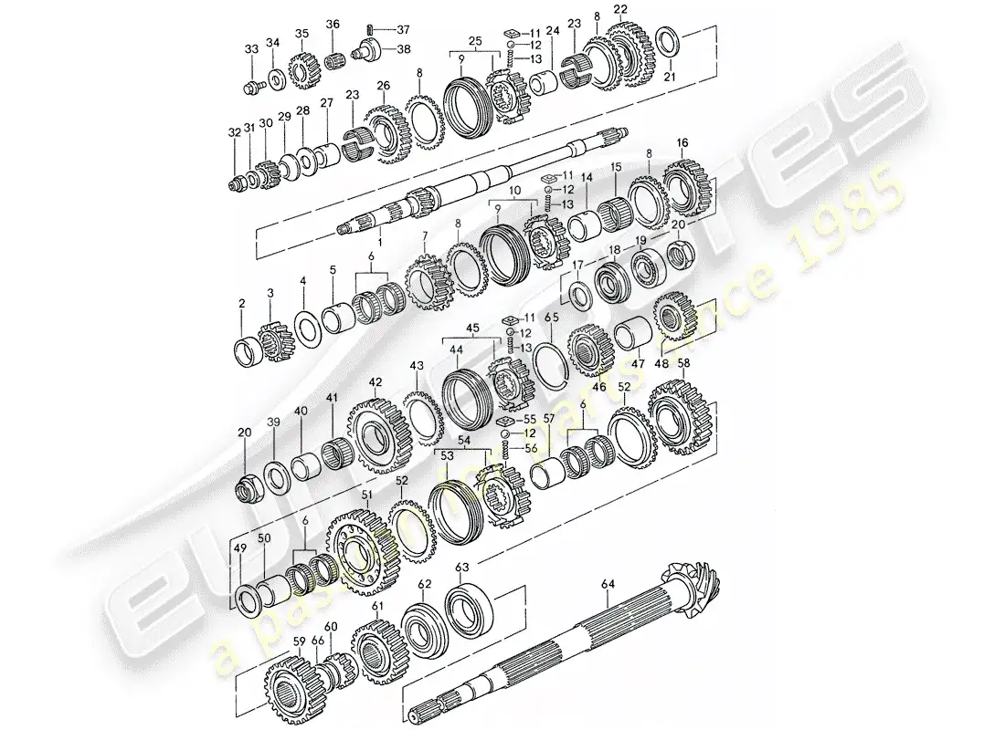 porsche 1988 (959) engranajes y ejes diagrama de piezas