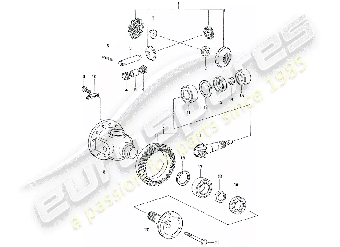 porsche 1988 (959) diferencial - eje delantero diagrama de piezas