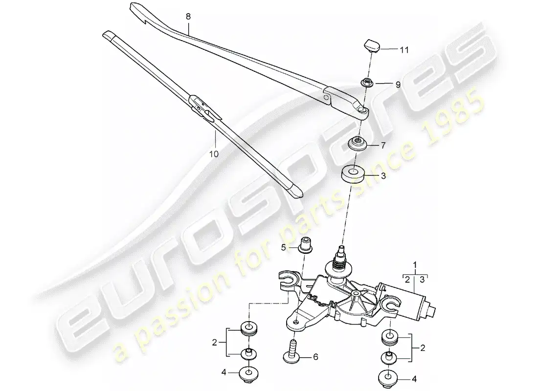 porsche 2008 (997-1) limpiaparabrisas trasero diagrama de piezas