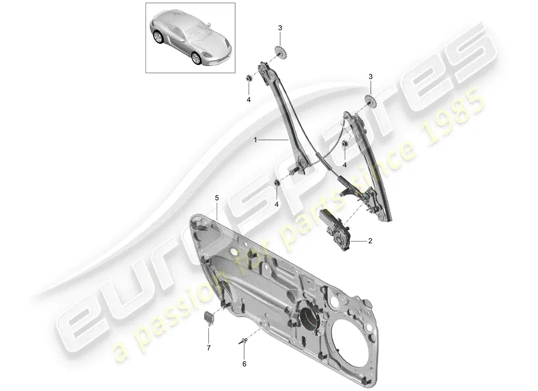 porsche 2018 (718 cayman) regulador de ventana diagrama de piezas