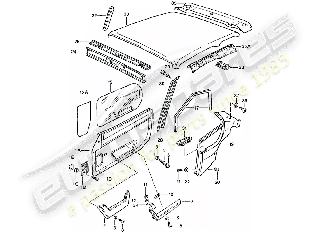 porsche 1988 (924s) adornos diagrama de piezas