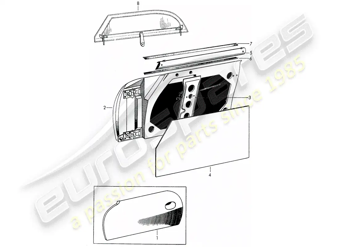porsche 1953 (356/356a) puerta - con: - accesorios diagrama de piezas