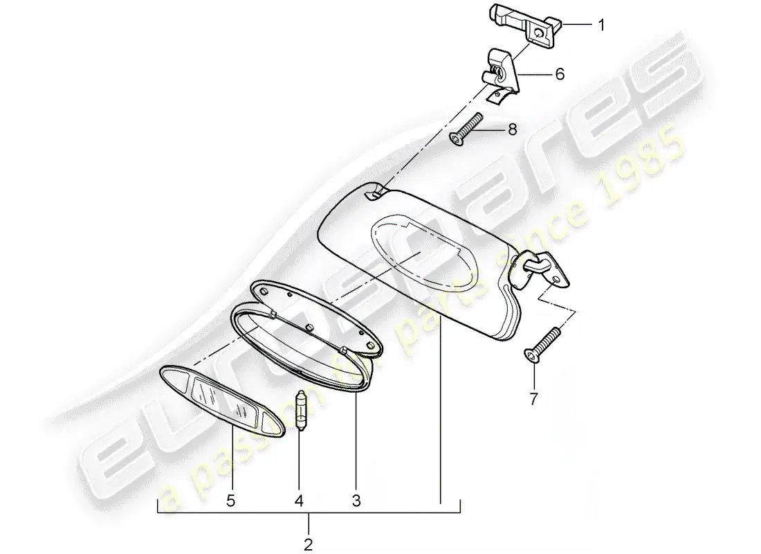 porsche 2008 (997-1 gt3) sun vizors diagrama de piezas