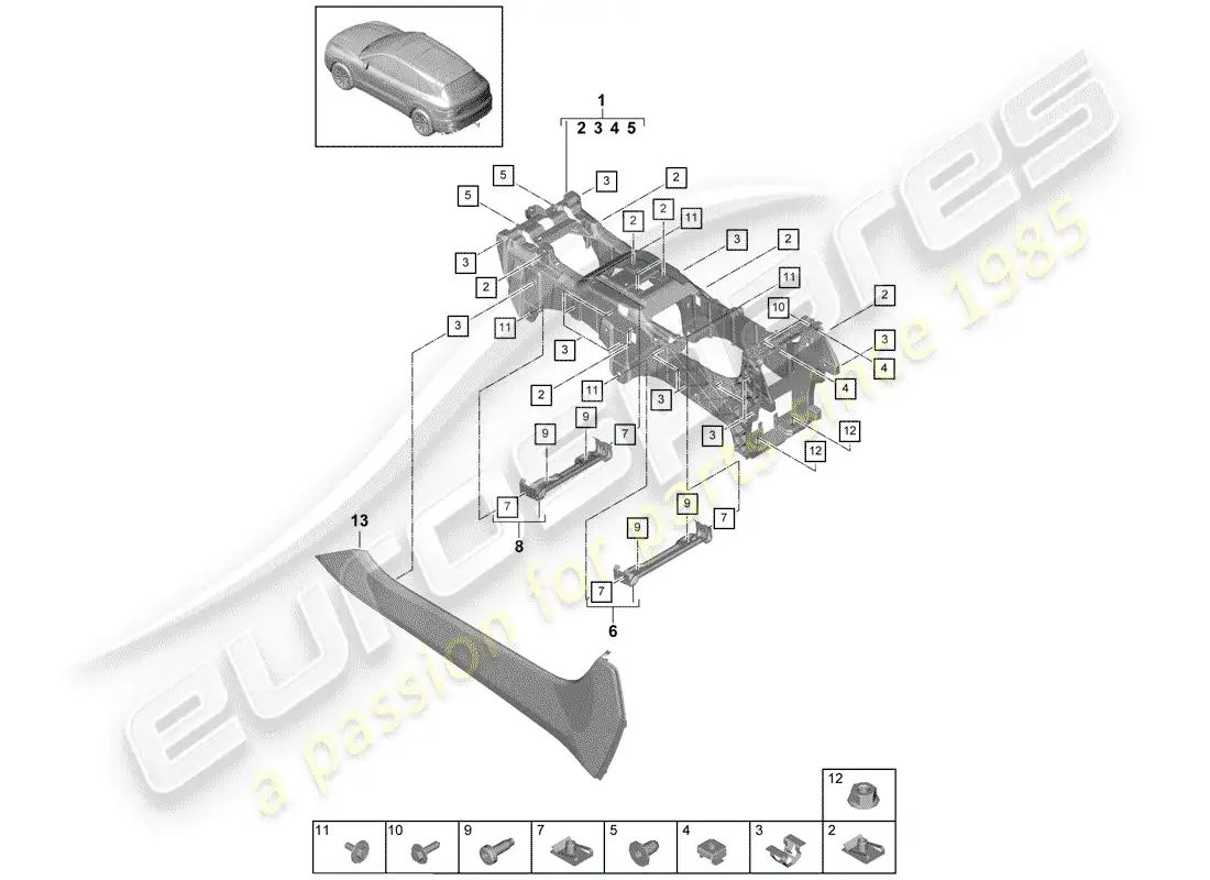 porsche 2018 (cayenne e3 9ya/9yb) center console diagrama de piezas