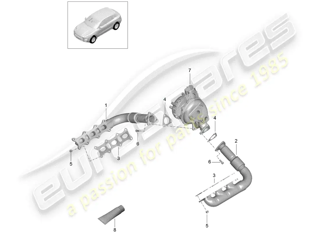 porsche 2015 (macan) sistema de escape diagrama de piezas