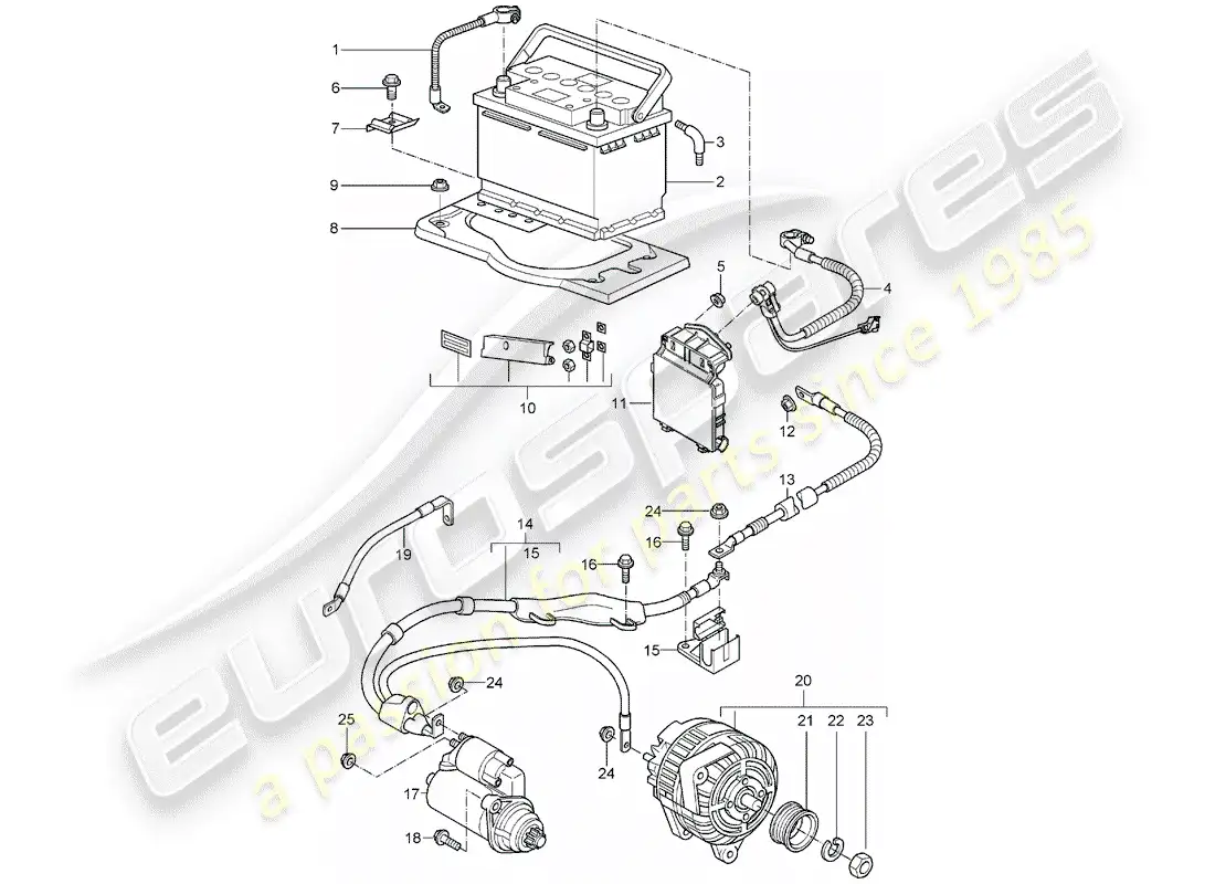 porsche 2007 (997-1) batería diagrama de piezas