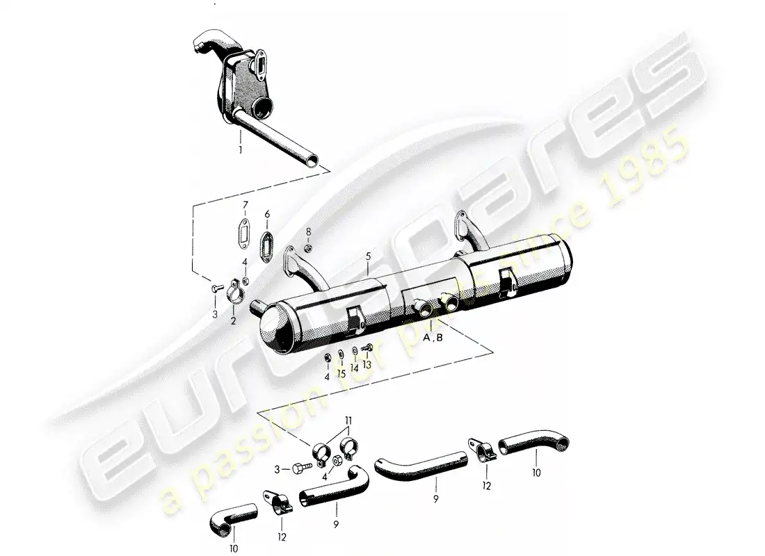 porsche 1950 (356/356a) sistema de escape - f 101 693 >> - f 150 001 >> - f 83 792 >> diagrama de piezas