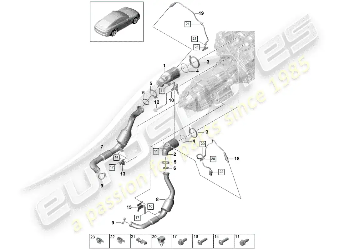 porsche 2020 (panamera 971-1) sistema de escape diagrama de piezas
