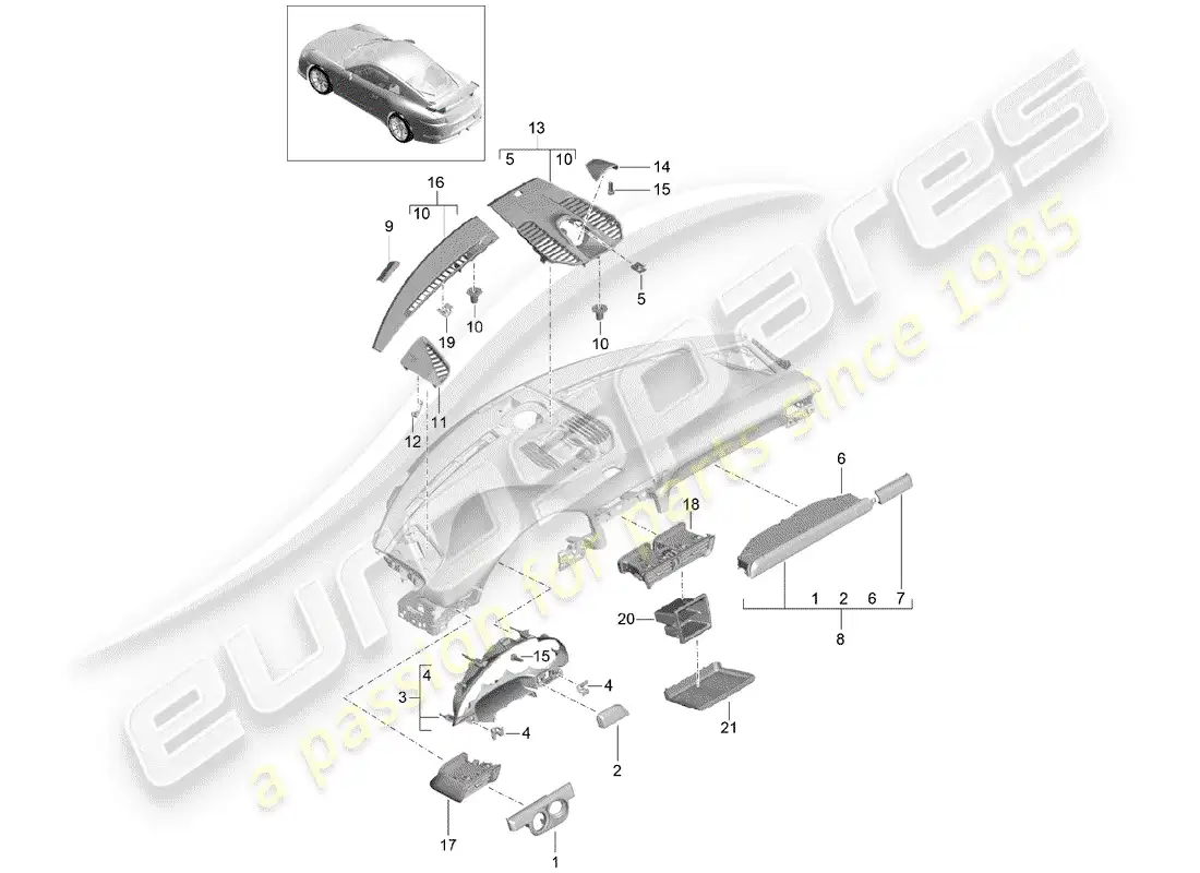 porsche 2015 (991-1 r/gt3/rs) accesorios diagrama de piezas