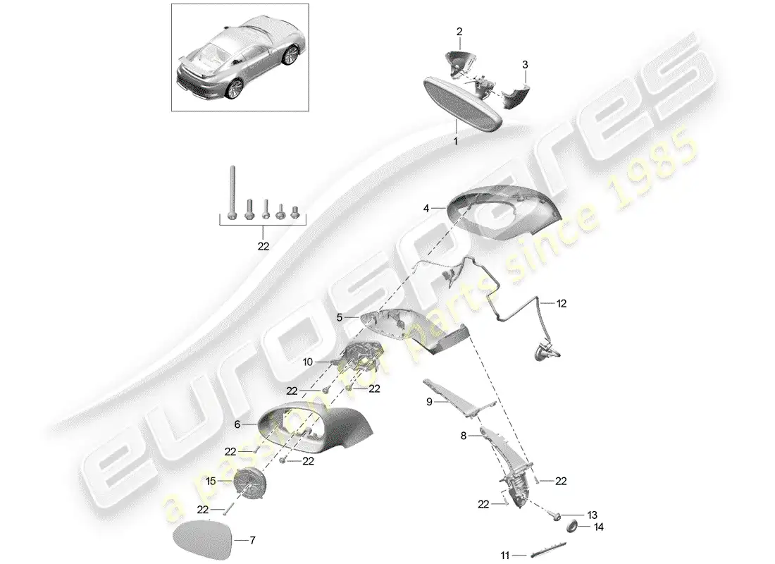 porsche 2015 (991-1 r/gt3/rs) espejo retrovisor interior diagrama de piezas