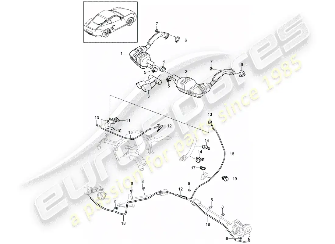 porsche 2011 (987 cayman) sistema de escape diagrama de piezas