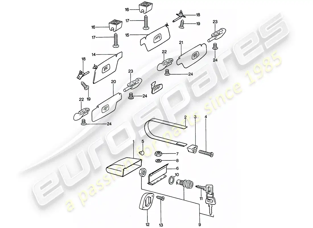porsche 1975 (911) guantera - visera solar diagrama de piezas