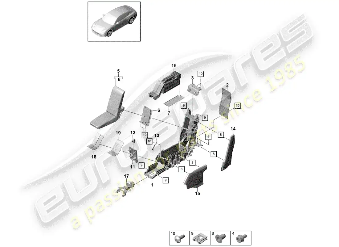 porsche 2019 (panamera 971-1) center console diagrama de piezas