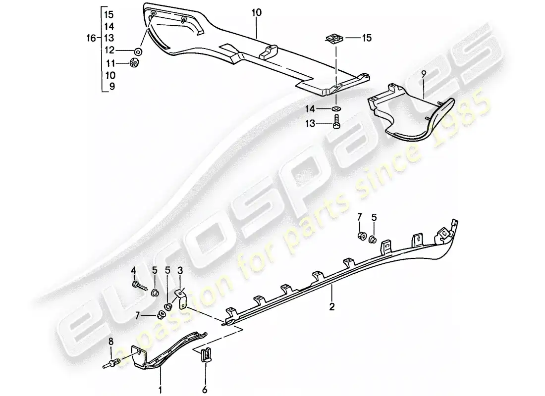 porsche 1987 (944) guarnecido de larguero - faldón trasero alado diagrama de piezas