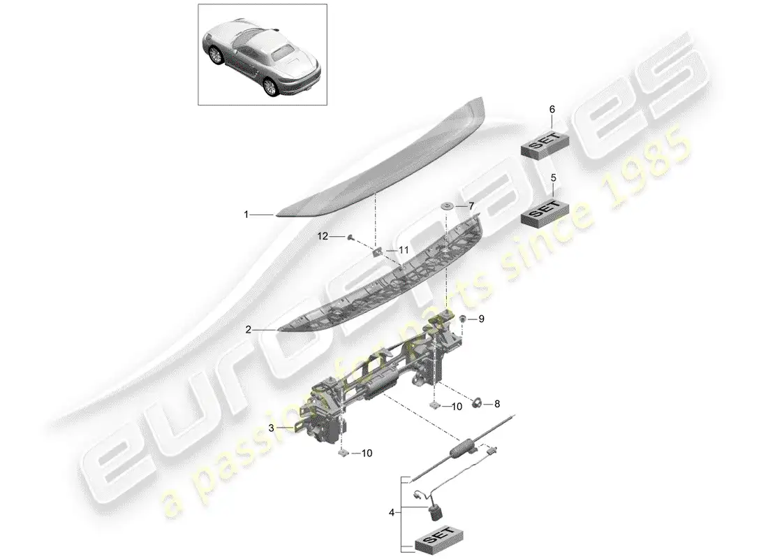 porsche 2018 (718 boxster) alerón trasero diagrama de piezas
