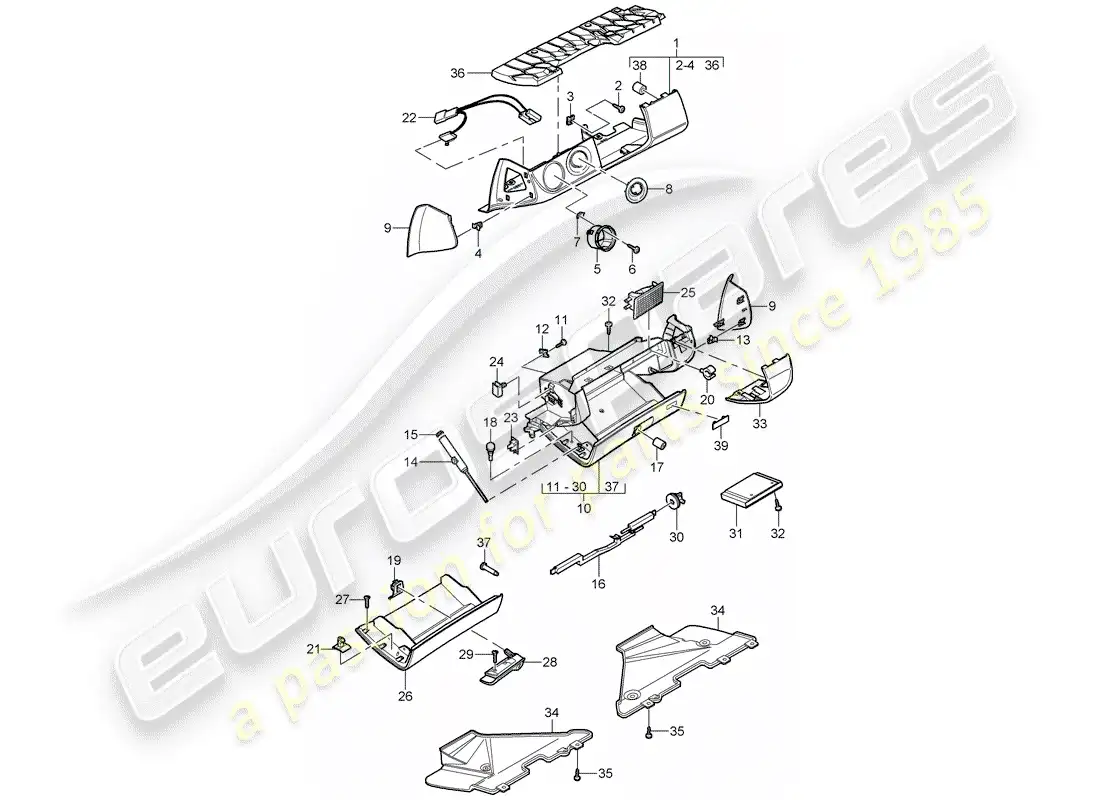 porsche 2010 (997-2) guantera diagrama de piezas