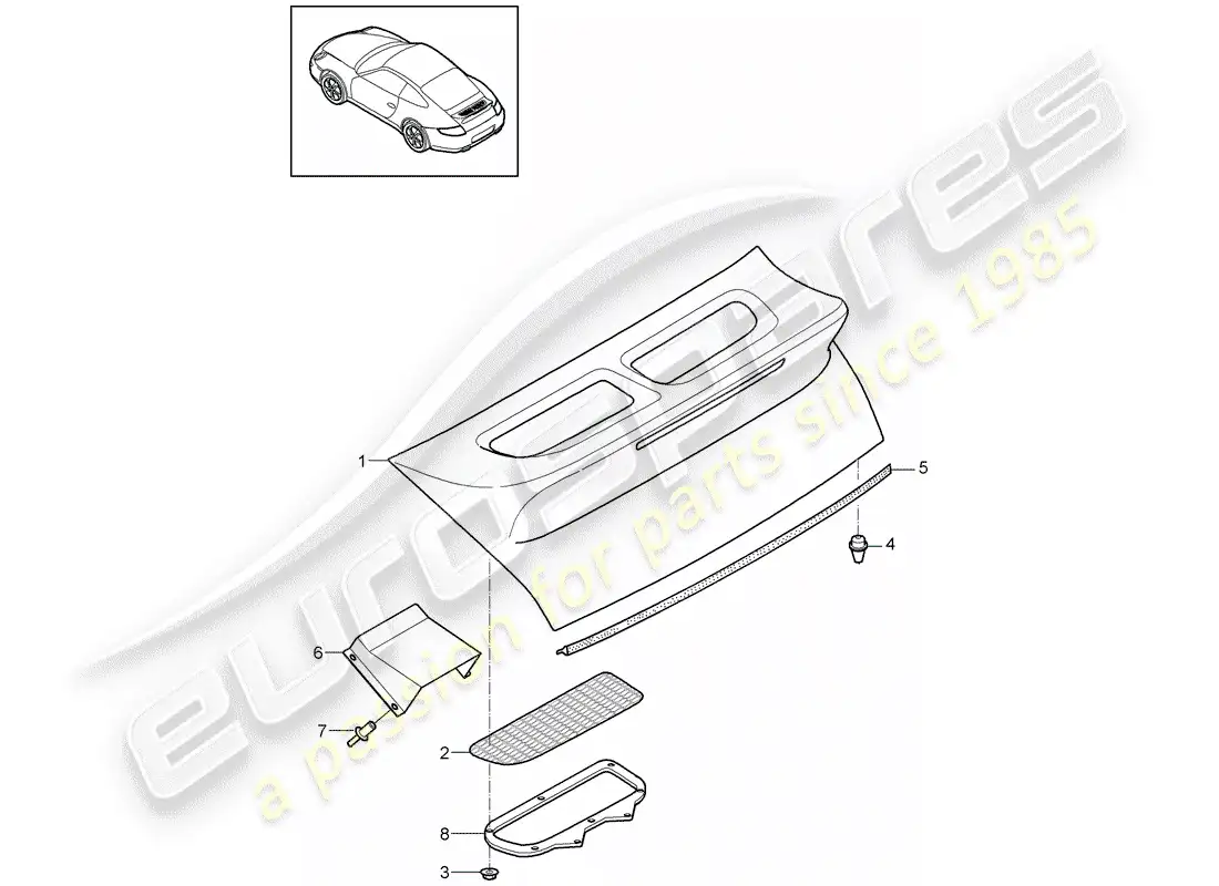 porsche 2010 (997-2) tapa del alerón diagrama de piezas
