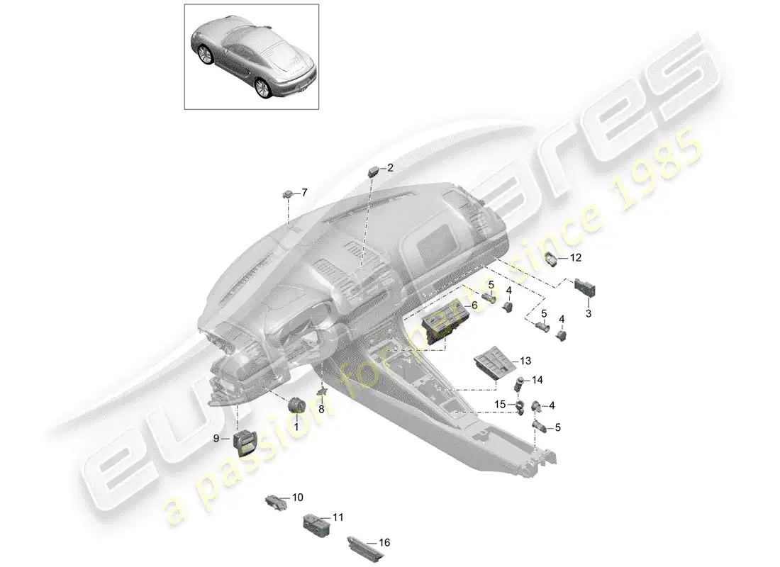 porsche 2016 (981 cayman) switch diagrama de piezas