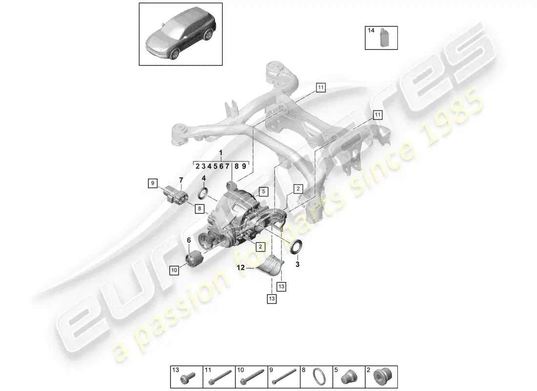 porsche 2019 (cayenne e3 9ya/9yb) diferencial del eje trasero diagrama de piezas