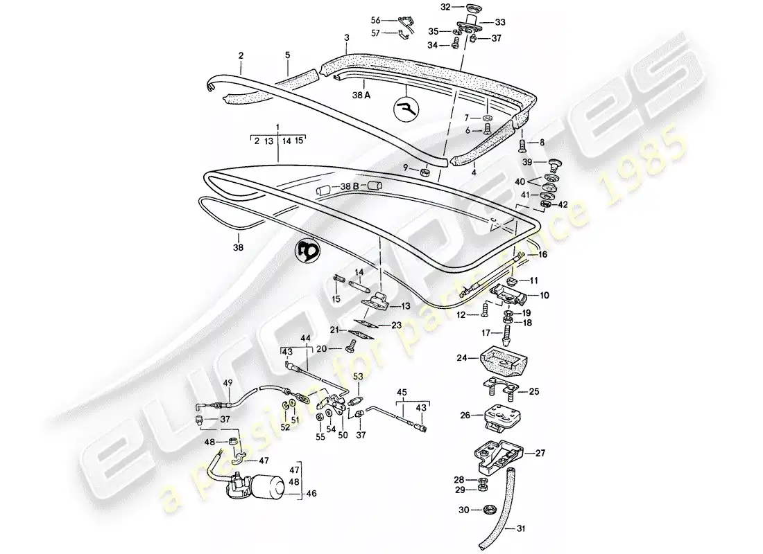 porsche 1988 (944) tapa del maletero trasero - spoiler trasero diagrama de piezas