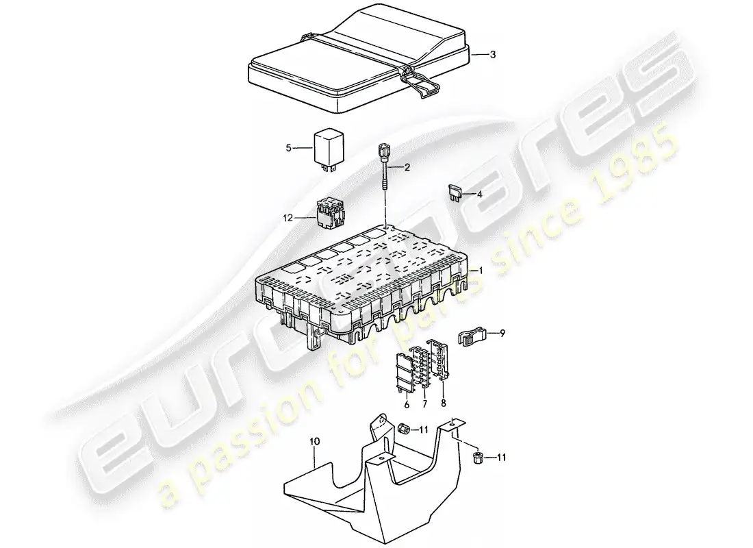 porsche 1988 (944) caja de fusibles/placa de relés diagrama de piezas