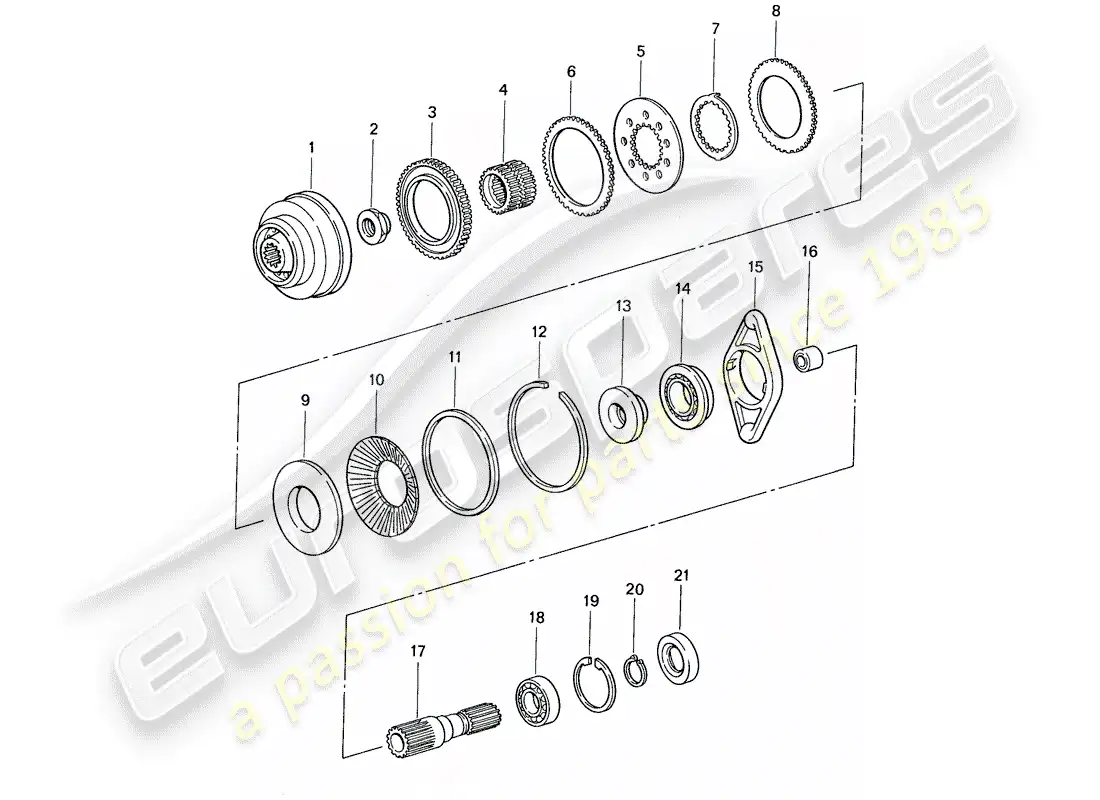 porsche 1988 (959) embrague intereje - eje delantero diagrama de piezas