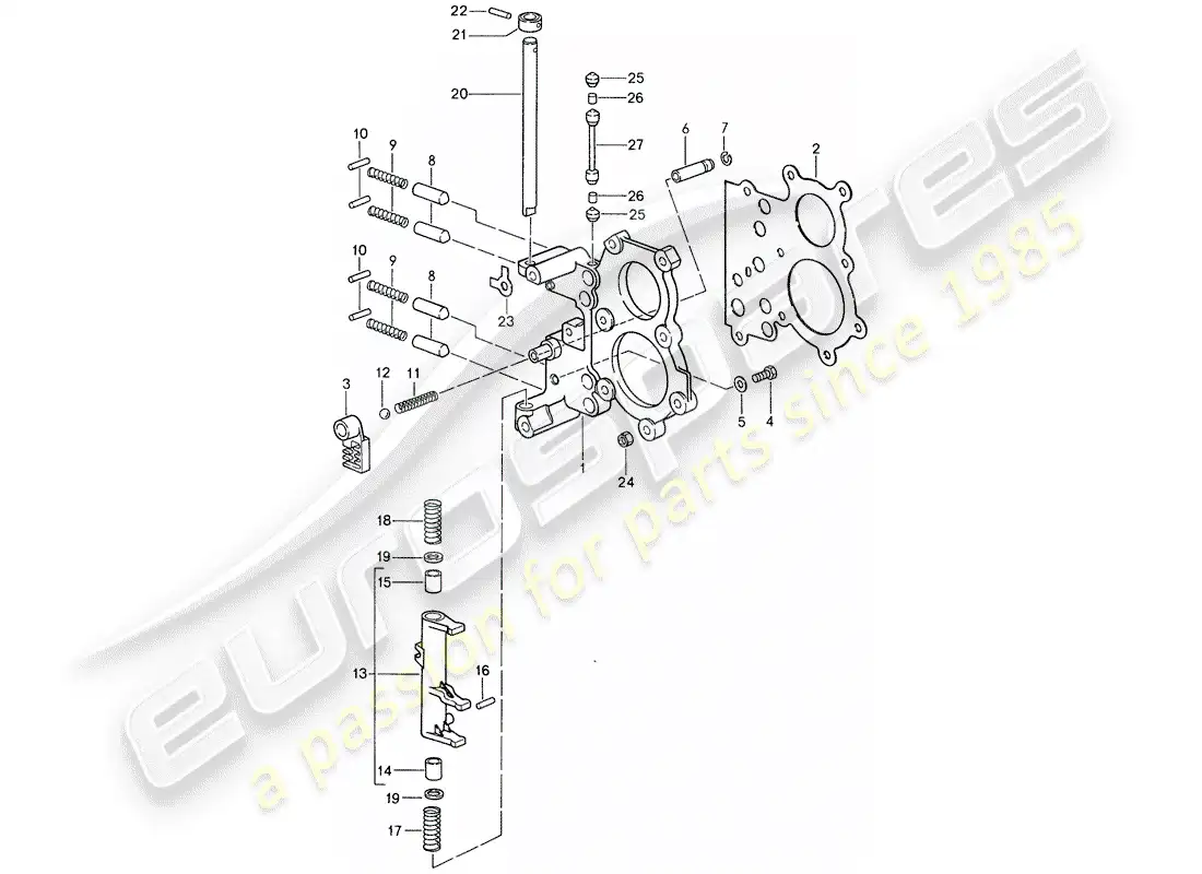 porsche 1988 (959) placa tensora - dispositivo de bloqueo del control de cambios diagrama de piezas