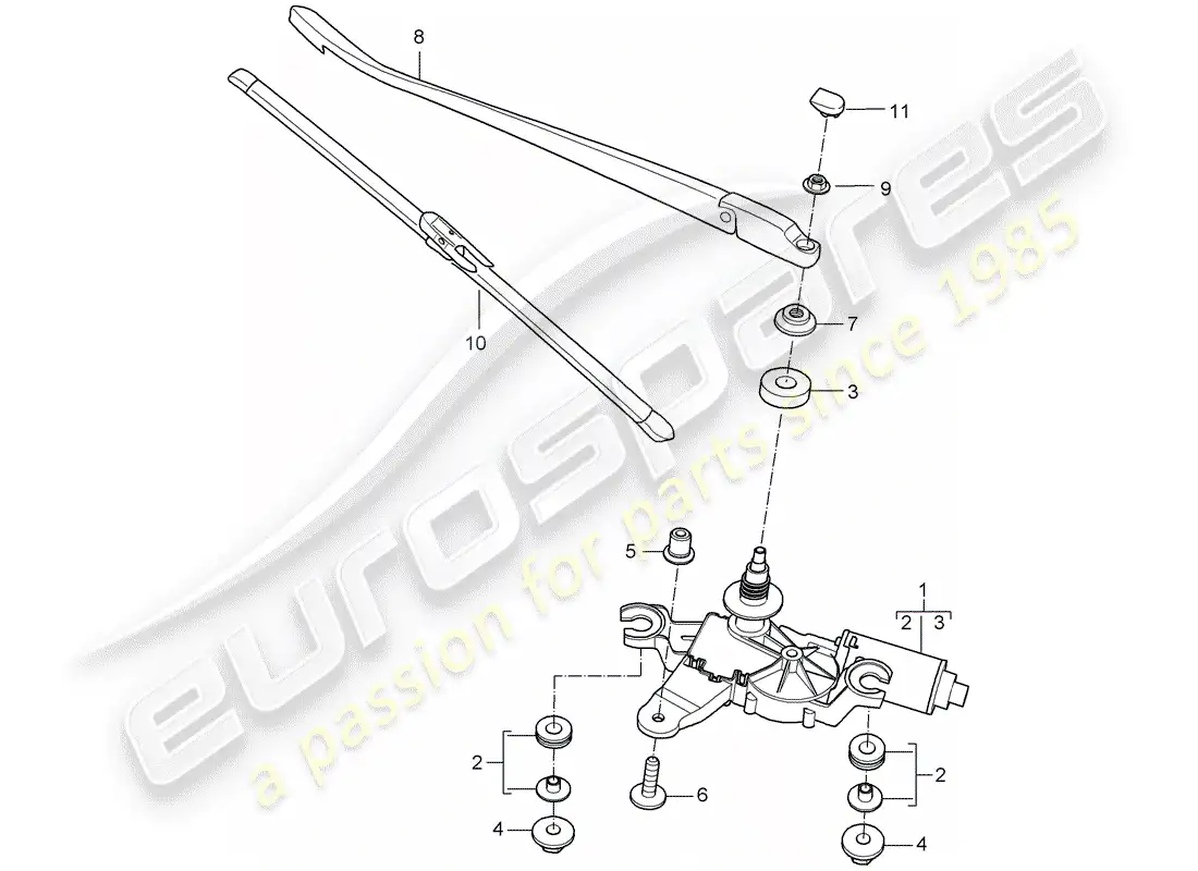 porsche 2007 (997-1 turbo / gt2) limpiaparabrisas trasero diagrama de piezas