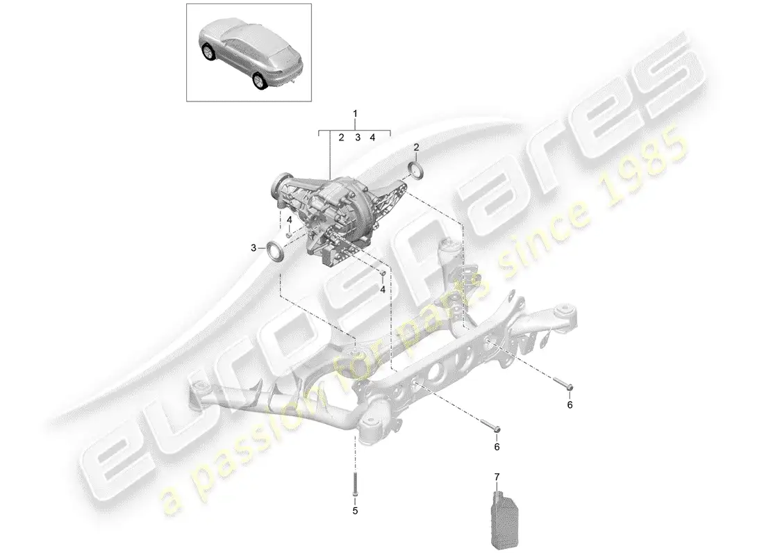 porsche 2016 (macan) diferencial del eje trasero diagrama de piezas