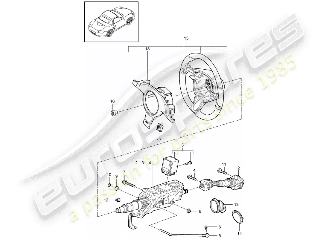 porsche 2011 (987 boxster) tubo protector de dirección diagrama de piezas